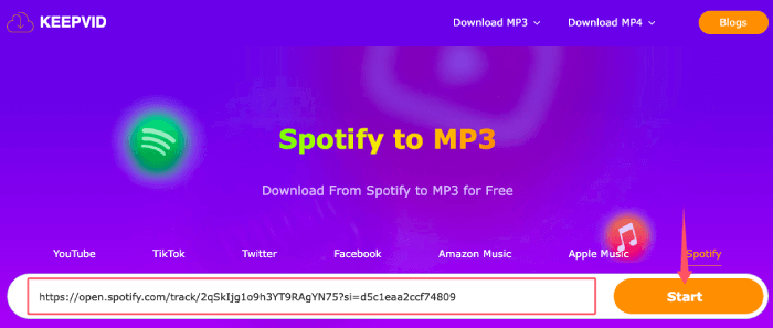 Download Spotify Music without Premium KeepVid Paste URL